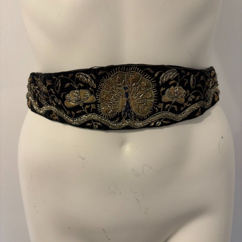 ICU India Size Small Beaded Peacock Decorative Accent Bohemian Waist Belt